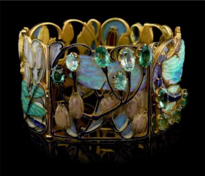 04-René Lalique gold, carved opal, enamel and aquamarine Dragonfly bracelet