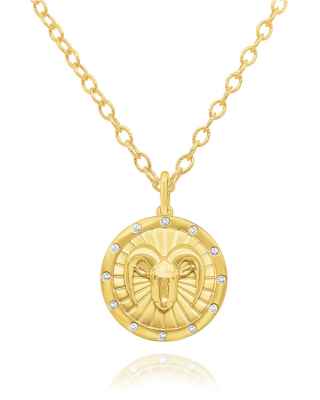 Capricorn medallion necklace in 14k gold with 0.1 ct. t.w. diamonds, $1,450; KC Designs