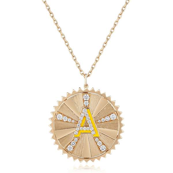 Silhouette A coin pendant in 18k yellow gold with Indian Yellow enamel and 0.41 ct. t.w. diamonds, AED 8,550 ($2,330)