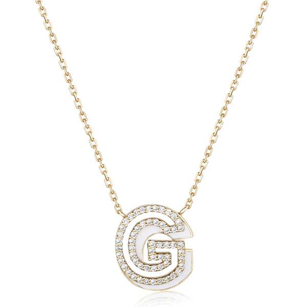 Silhouette G pendant in 18k yellow gold with Deep White enamel and diamonds, AED 4,100 ($1,120)