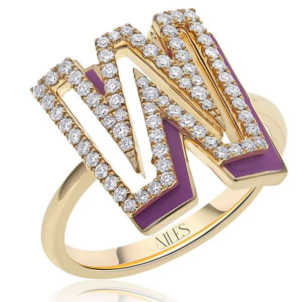 Silhouette W ring in 18k yellow gold with Persian Violet enamel and diamonds, AED 5,200 ($1,420)