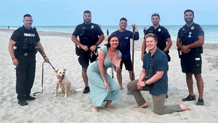 Girlfriend loses engagement ring on beach, police dog and officers help