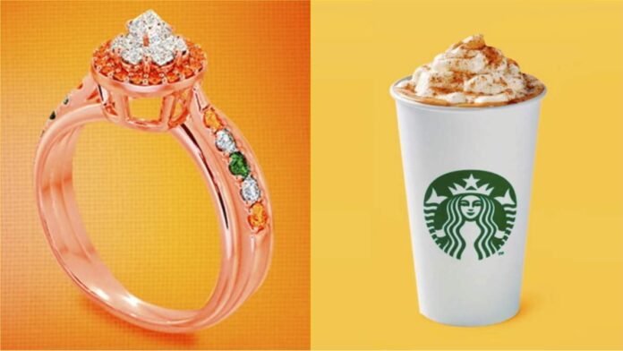 The world's first Pumpkin Spice Latte Ring engagement ring, priced at $12,000