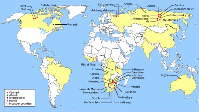 Which countries in the world produce the most rough diamonds-1