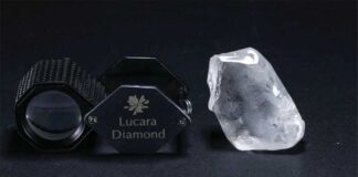 166 carat rough diamond found in Lucara from Karowe Mines