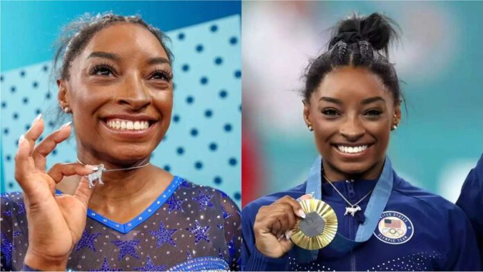 Simone Biles reveals secret of pendant with 546 diamonds after winning gold at Paris Olympics